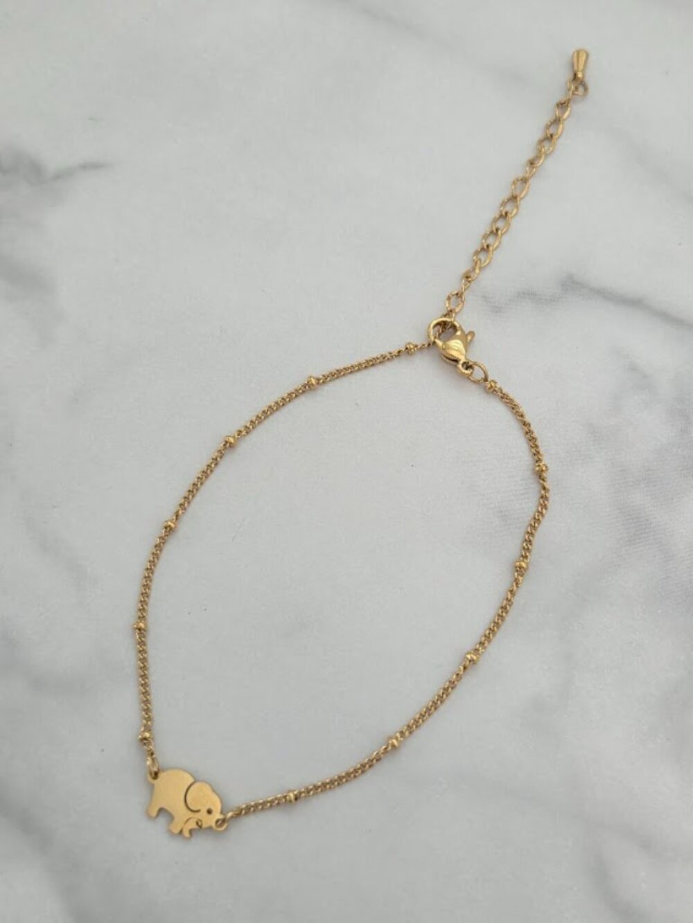 Gold Elephant Charm Anklet Dainty Minimalist Beaded Chain Jewelry - Picture 11 of 15